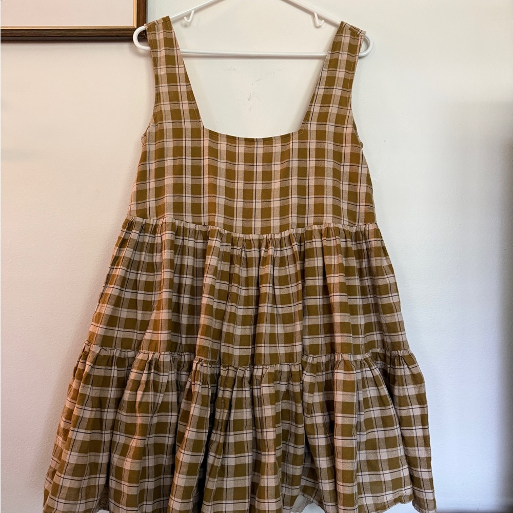Ali Golden Full Tank Dress in Olive Plaid - Picture 2 of 3